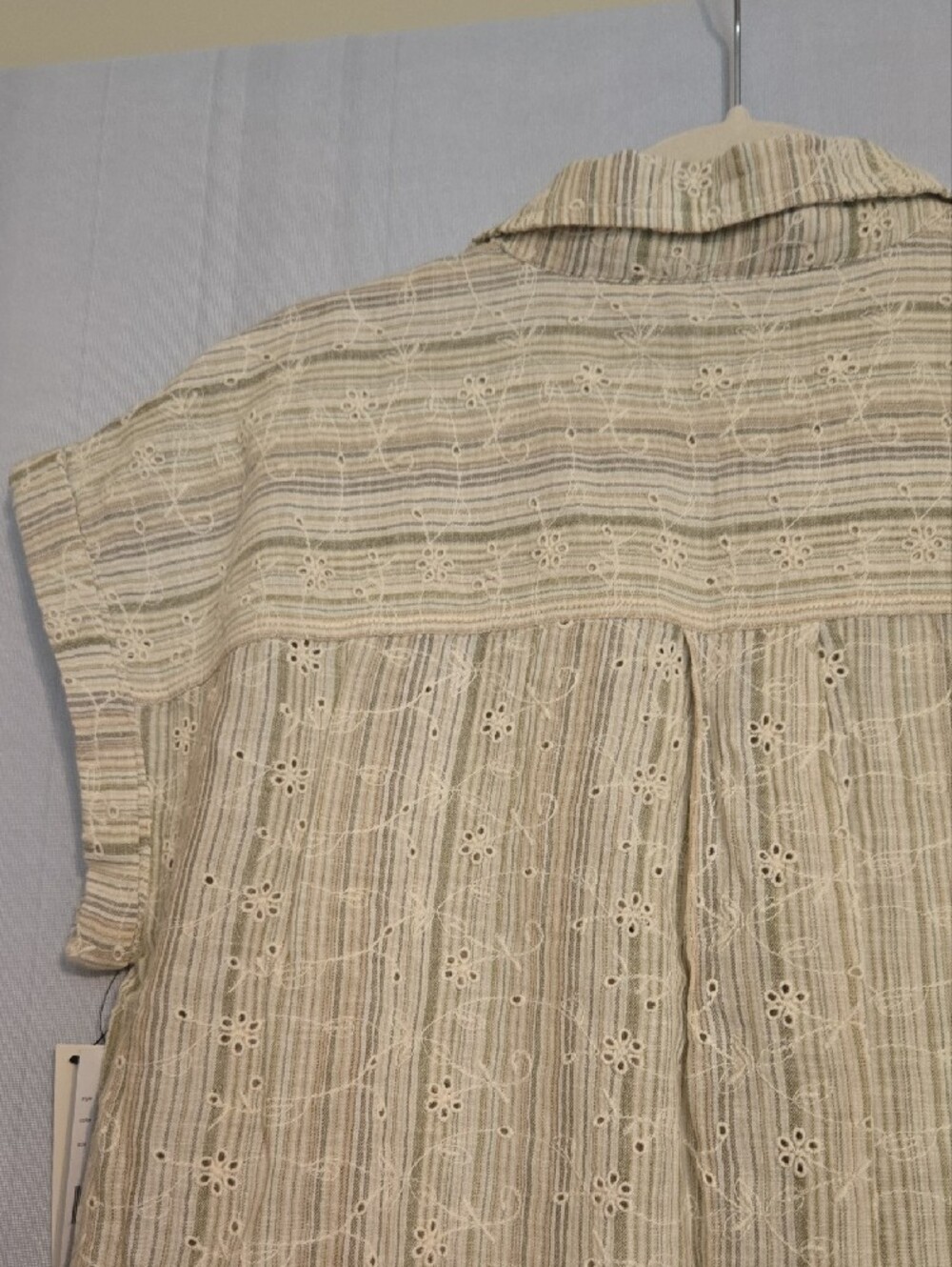 Liverpool Cream Striped Eyelet Short Sleeve Button-Front Shirt Size XLP - Picture 8 of 10